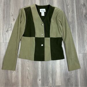 DK Summers Two-Tone Green Checkered‎ Cropped Blazer Size 6